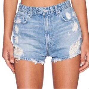Tularosa Emma Santorini Braided Belt Distressed Denim High Rise Shorts Size 28